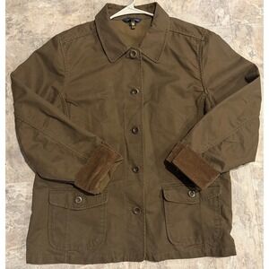 Lands End Womens Corduroy Chore Barn Jacket Cuffed SZ L Casual Workwear Utility